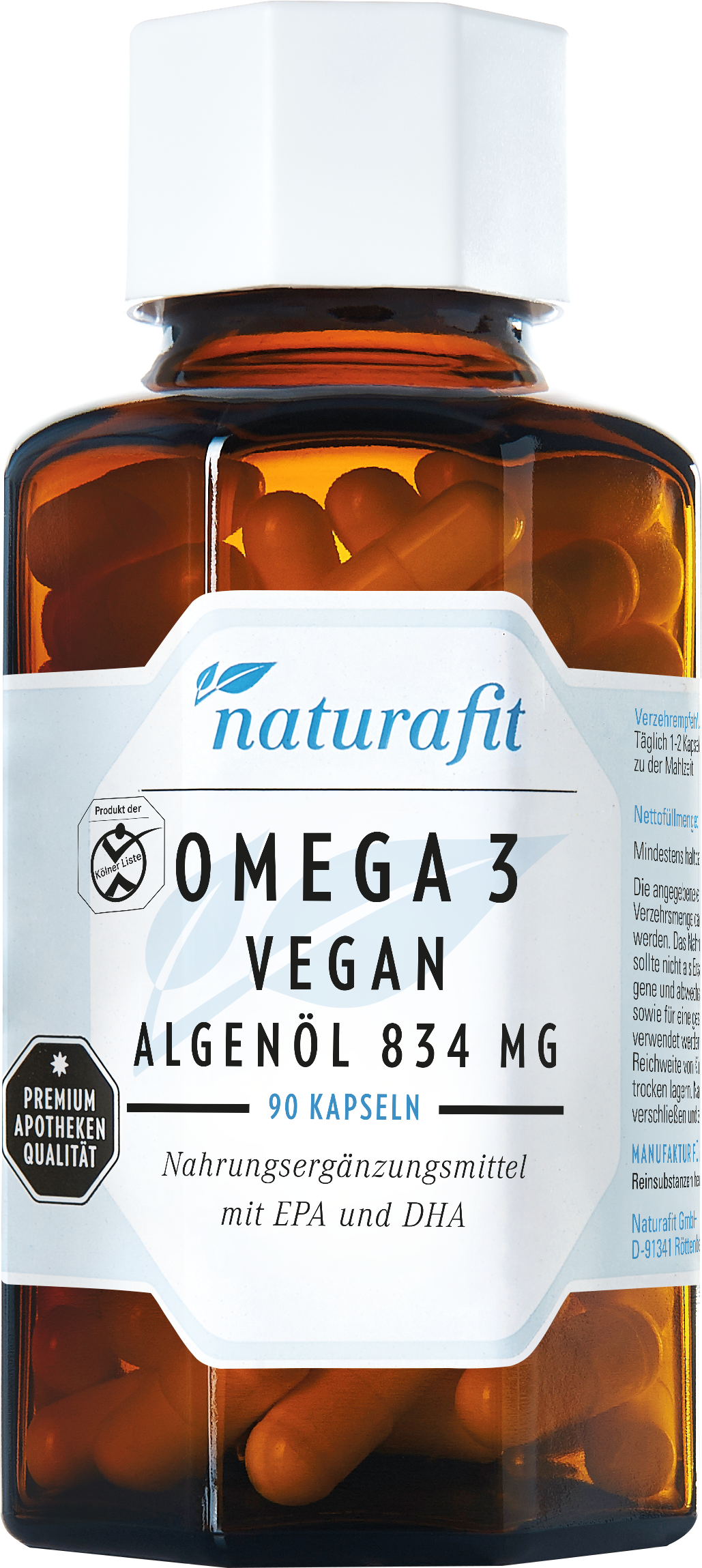 NATURAFIT Omega-3 vegan Algenöl 834 mg Kapseln